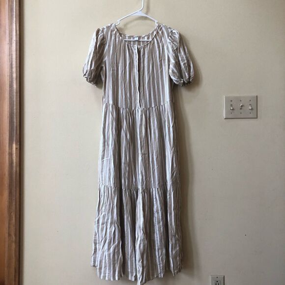 Old Navy Waist-Defined Dobby-Stripe Midi Dress - Picture 2 of 7